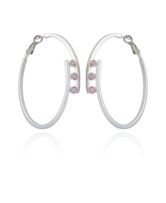 Vince Camuto Silver-Tone and Crystal 3 Stone Hoop Earring