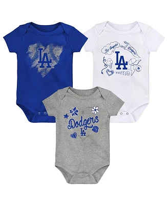 Infant Boys and Girls Royal, White, Heathered Gray Los Angeles Dodgers Batter Up 3-Pack Bodysuit Set