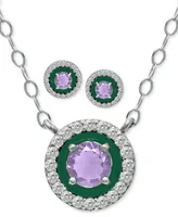 Giani Bernini 2-Pc. Set Blue Topaz, Cubic Zirconia & Enamel Pendant Necklace Matching Stud Earrings (Also Amethyst, Lab-Created Ruby, Lab-Creat
