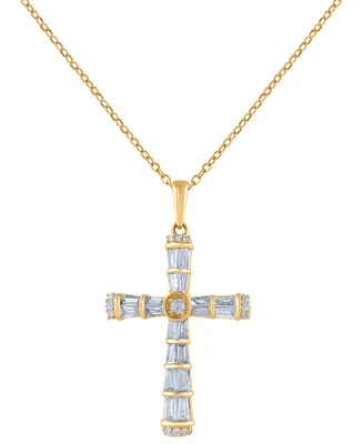 Diamond Round & Baguette Cross 18" Pendant Necklace (1/2 ct. t.w.)
