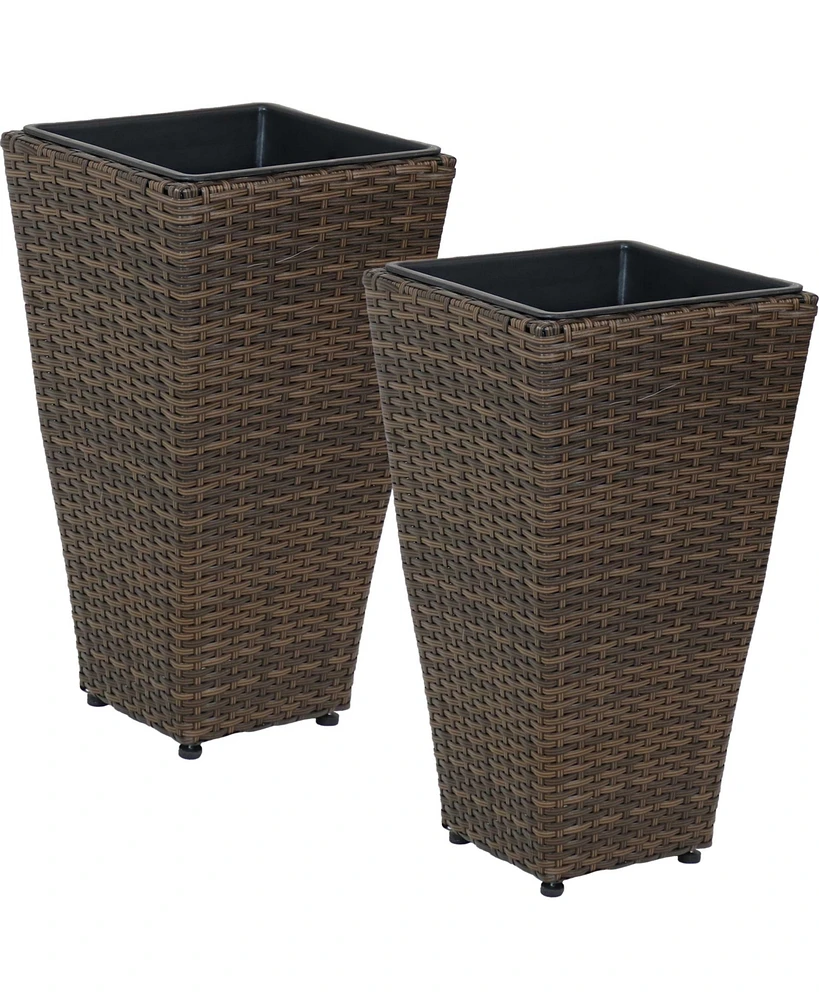Modern Decorative Standing Square Polyrattan Planter Containers - Brown - 2-Pack