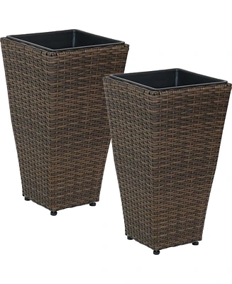 Modern Decorative Standing Square Polyrattan Planter Containers - Brown - 2-Pack