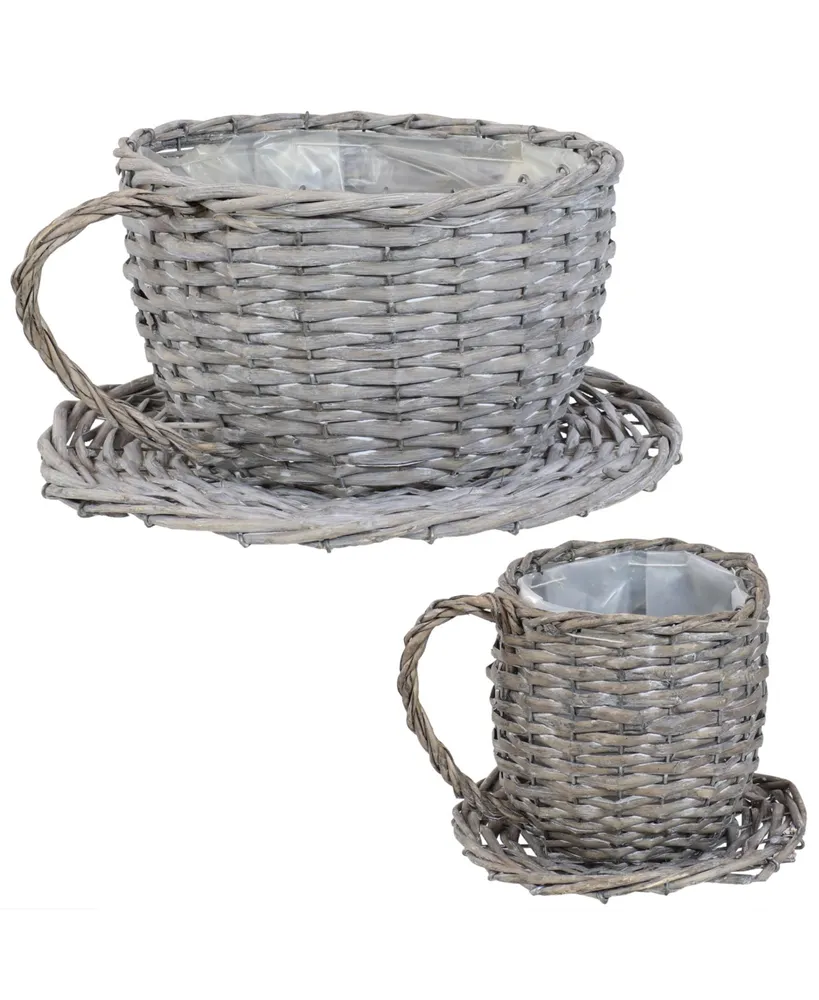Willow Wicker Coffee Cup Indoor Planters - Gray - Set of 2