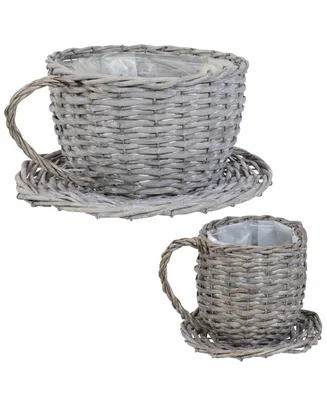 Willow Wicker Coffee Cup Indoor Planters - Gray - Set of 2