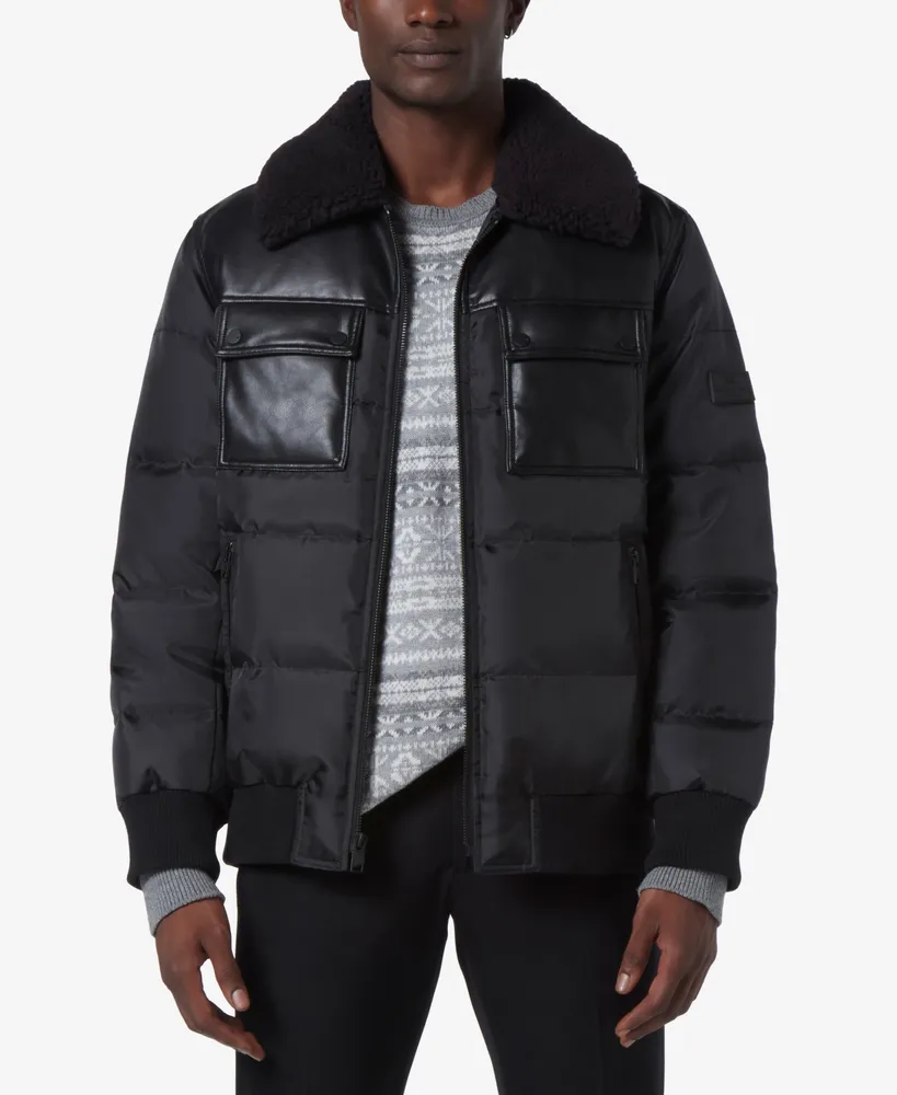 Marc New York Men's Beaumont Aviator Puffer with Faux Leather Trim