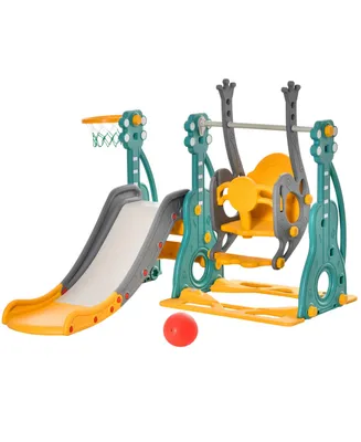 Qaba Toddler Swing and Slide Set with Basketball Hoop, Guitar Theme,