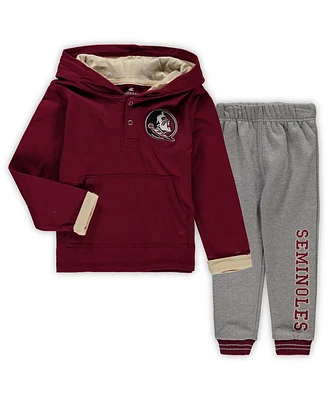 Toddler Boys Colosseum Garnet, Heathered Gray Florida State Seminoles Poppies Hoodie and Sweatpants Set