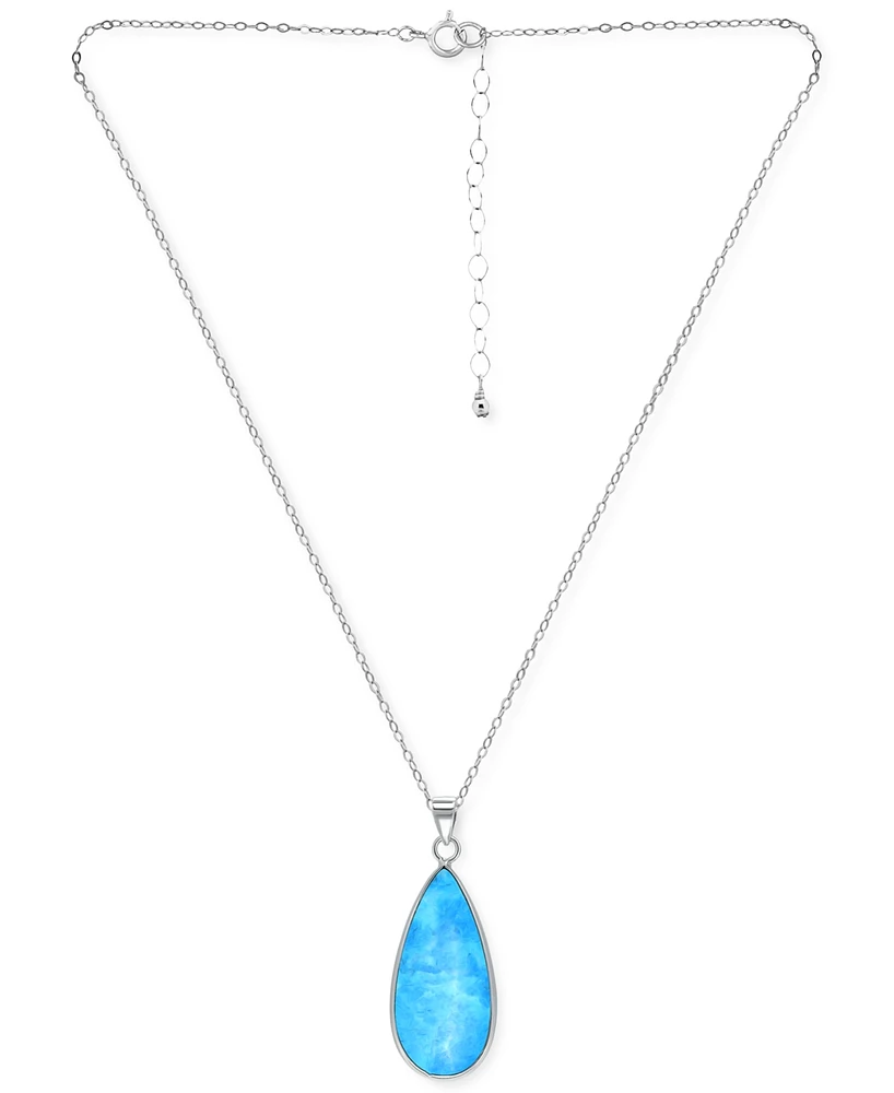 Giani Bernini Onyx Teardrop Pendant Necklace Sterling Silver, 16" + 2" extender, (Also Blue Howlite & Sodalite), Created for Macy's