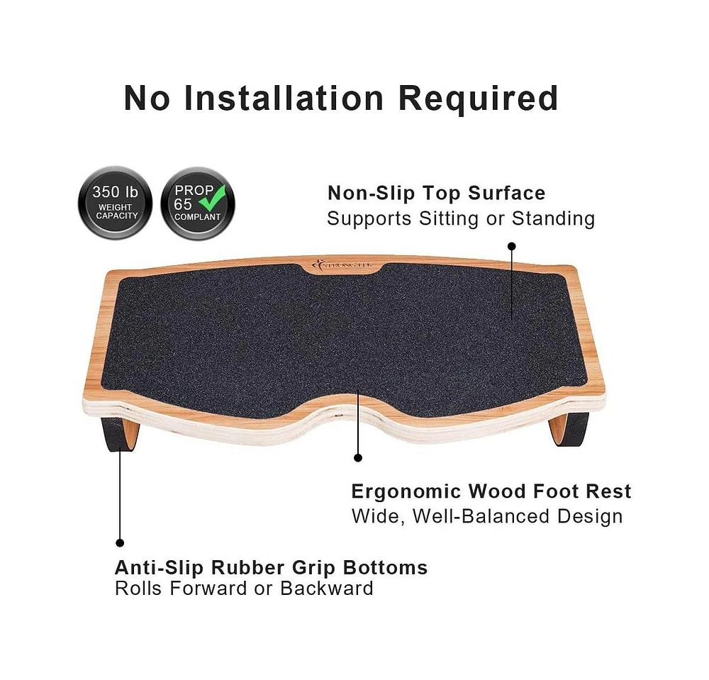 StrongTek Rocking Non-Slip Wood Balance Board, Under Desk Foot Rest For Home And Office