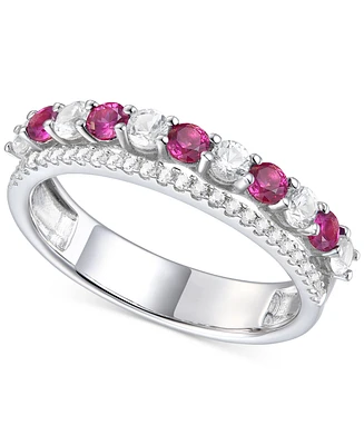 Lab-Grown Emerald (1/3 ct. t.w.) & White Sapphire (5/8 Stack Band Sterling Silver (Also Ruby Sapphire)