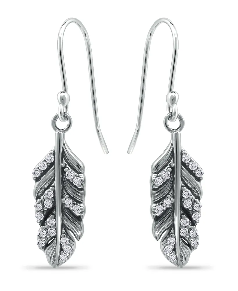 Giani Bernini Cubic Zirconia Pave Feather Drop Earrings in Sterling Silver