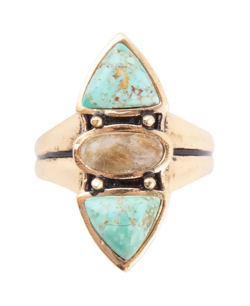 Barse Labrador Bronze, Genuine Turquoise and Labradorite North South Ring