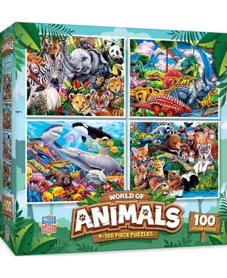Masterpieces World of Animals 4-Pack 100 Piece Jigsaw Puzzles
