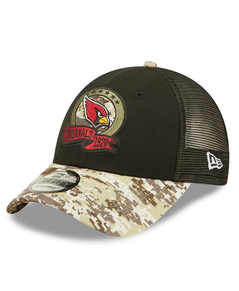 Men's New Era Black, Camo Arizona Cardinals 2022 Salute To Service 9FORTY Snapback Trucker Hat