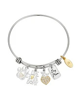 Unwritten 14K Gold Two Tone Flash-Plated Crystal Live Love Bark Dog Mom Multi Charm Bangle Bracelet