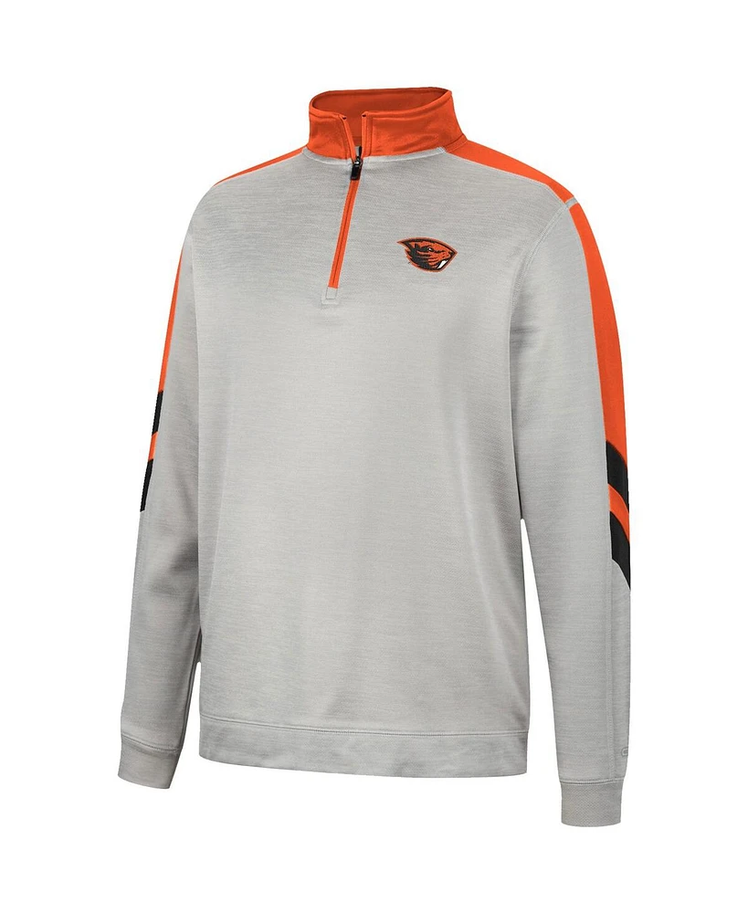 Men's Colosseum Gray and Orange Oregon State Beavers Bushwood Fleece Quarter-Zip Jacket