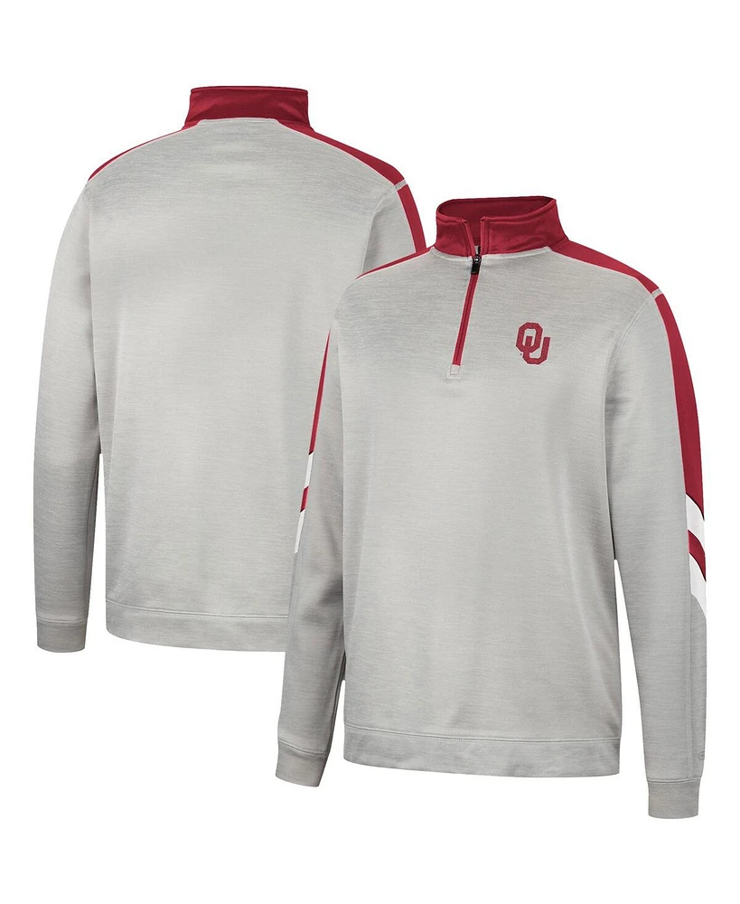 Men's Colosseum Gray and Crimson Oklahoma Sooners Bushwood Fleece Quarter-Zip Jacket