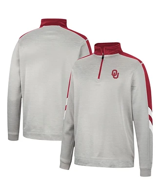 Men's Colosseum Gray and Crimson Oklahoma Sooners Bushwood Fleece Quarter-Zip Jacket