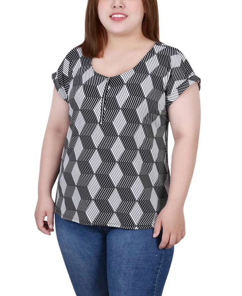 Ny Collection Plus Size Short Extended Sleeve Zip Top