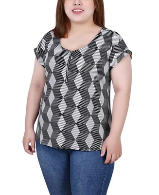 Ny Collection Plus Size Short Extended Sleeve Zip Top