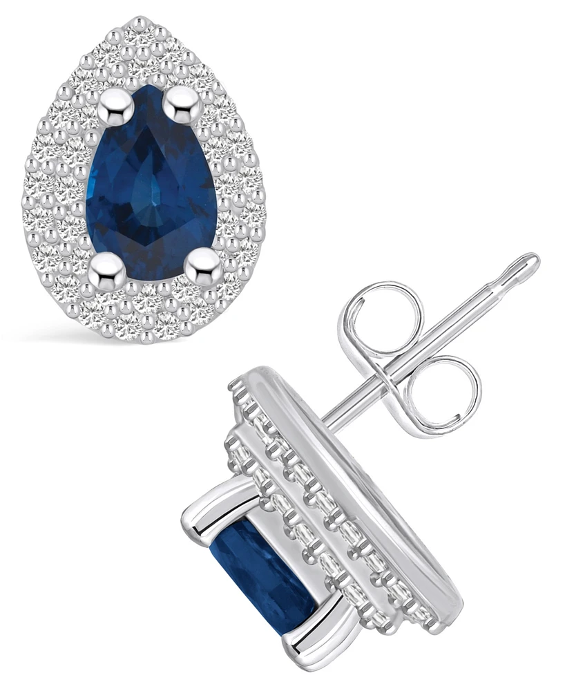 Macy's Sapphire (1 Ct. t.w.) and Diamond (3/8 Halo Stud Earrings
