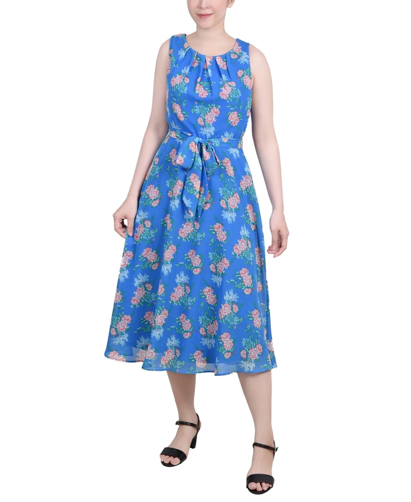 Petite Sleeveless Chiffon Belted Dress