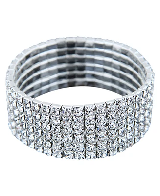 Adornia Rhodium Plated Stretch Wide Crystal Bracelet