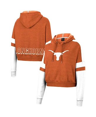 Women's Colosseum Texas Orange Texas Longhorns Throwback Stripe Arch Logo Cropped Pullover Hoodie