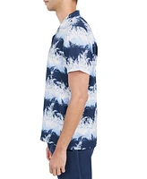 Society of Threads Men's Slim fit Non-Iron Striped Leaf Print Performance Stretch Camp Shirt