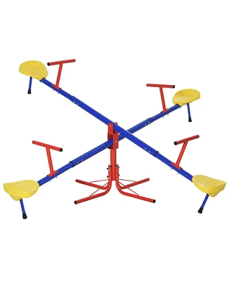 Outsunny Teeter Totter for Kids with 4 Seats for 3-8 Years,