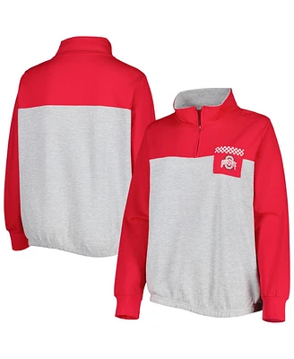Women's Heather Gray, Scarlet Ohio State Buckeyes Plus Sideline to Quarter-Zip Top