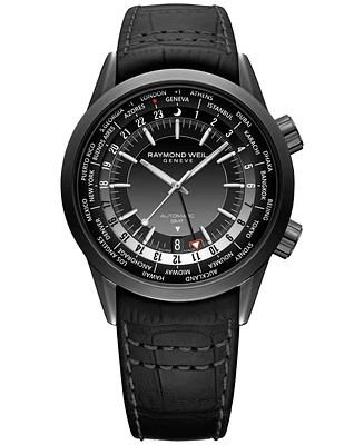 Raymond Weil Men's Swiss Automatic Freelancer Gmt Black Leather Strap Watch 41mm