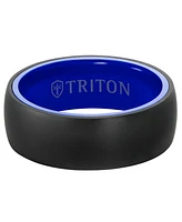 Triton Men's Rounded Edge Wedding Band in Blue Ceramic & Raw Black Tungsten Carbide