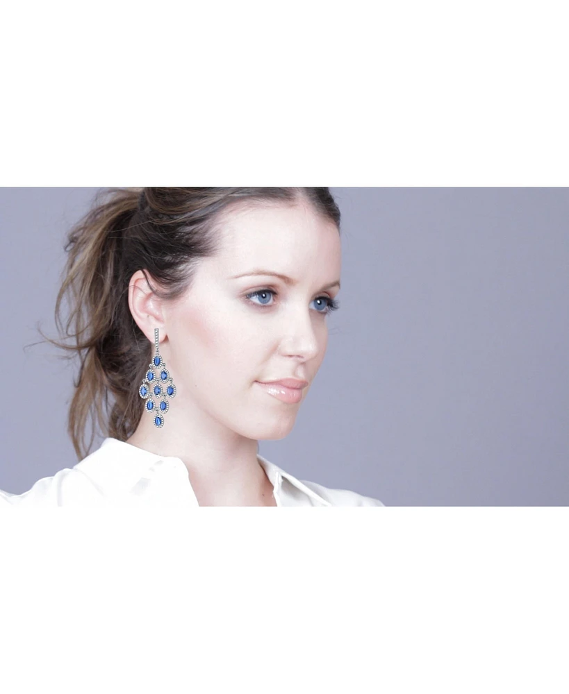 Elegant Chandelier Earrings in Sterling Silver with Rhodium Plating, Featuring Green Round Cubic Zirconia
