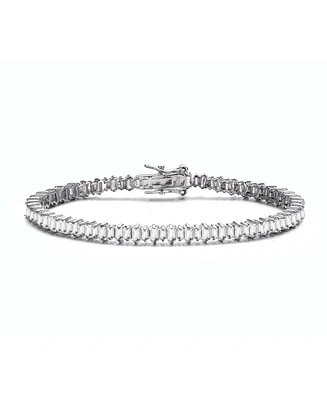 Sterling Silver with Rhodium Plated Clear Cubic Zirconia Tennis Bracelet