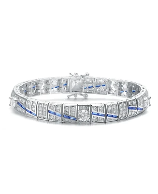 Sterling Silver Blue and Green Clear Cubic Zirconia Link Bracelet