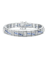 Sterling Silver Blue and Green Clear Cubic Zirconia Link Bracelet