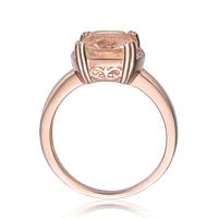 Sterling Silver 18k Rose Gold Plated with Pink & Cubic Zirconia Cushion Solitaire Halo Ring