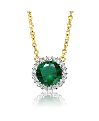 Sterling Silver Two-Tone Cubic Zirconia Round Colored Necklace with Gold Link Chain