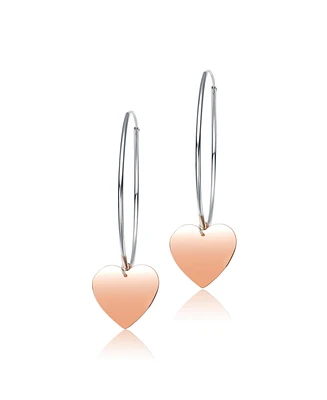 Stylish Sterling Silver with Heart Rose Gold Plated Dangle Hoop Earrings