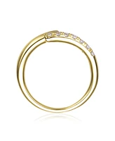 14k Yellow Gold Plated with Cubic Zirconia Bypass Stacking Ring Sterling Silver