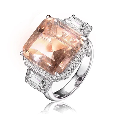 Sterling Silver White Gold Plated with Pink or Yellow Cubic Zirconia Three-Stone Ring