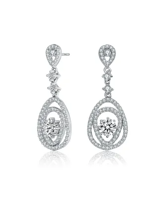 Sterling Silver with Rhodium Plated Clear Round Cubic Zirconia Double Pear Drop Earrings