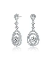Sterling Silver with Rhodium Plated Clear Round Cubic Zirconia Double Pear Drop Earrings