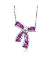 Gv Sterling Silver with Rhodium Plated and Cubic Zirconia Bowtie Necklace