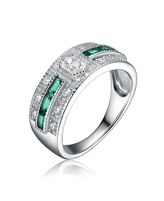 Radiant Sterling Silver Cocktail Ring with Pave Green Cubic Zirconia