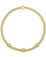 Citrine (5-1/4 ct. t.w.) & White Topaz (7/8 ct. t.w.) Weave Link 18" Collar Necklace set in 14k Gold-Plated Sterling Silver