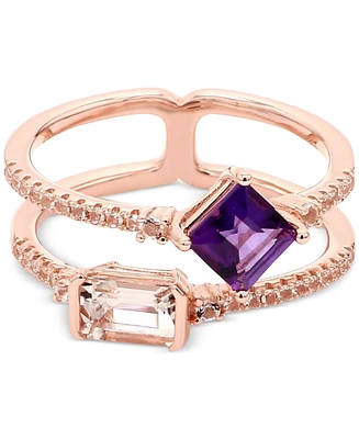 Amethyst (1/2 ct. t.w.), Morganite (1/2 ct. t.w.) & White Topaz (1/4 ct. t.w.) Double Row Ring in Gold-Plated Sterling Silver (Also in Garnet/Morganit