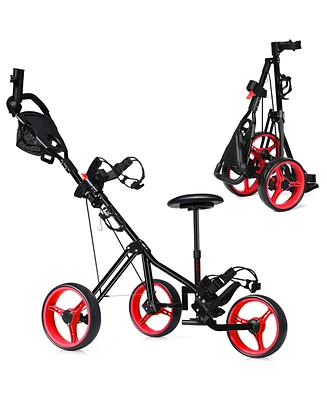 Foldable 3 Wheel Push Pull Golf Club Cart Trolley
