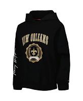 Women's Tommy Hilfiger Black New Orleans Saints Becca Drop Shoulder Pullover Hoodie